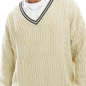 Men's Cream Cable Knit Sweater